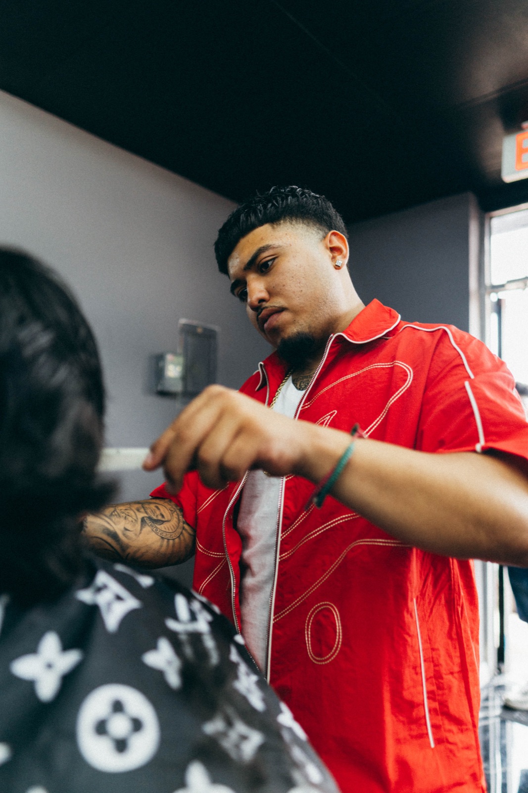 Lining up a cut at GP Barbershop